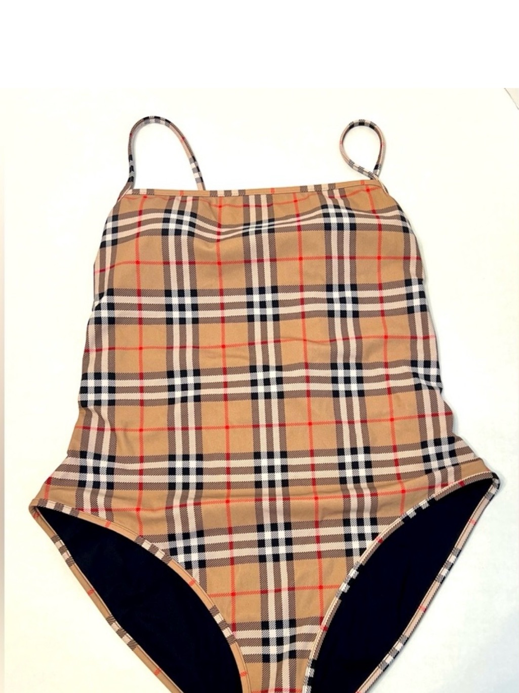 Burberry Beige Black Red Check One-Piece Swimsuit